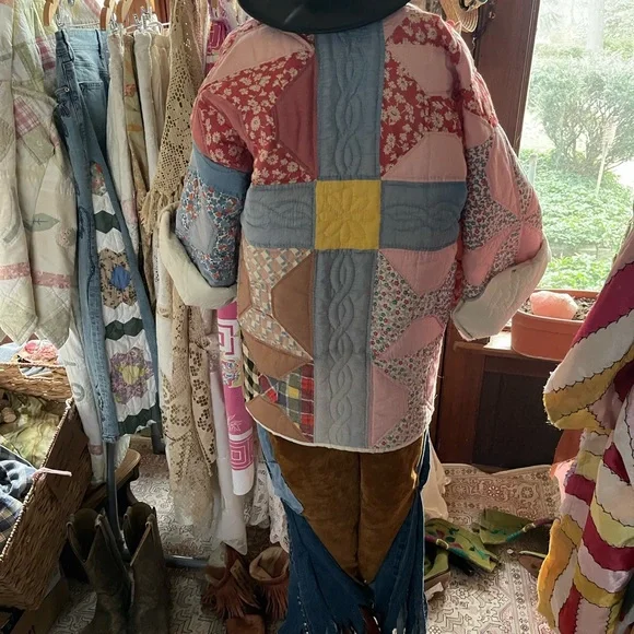 Patchwork Quilted Jacket with Pink & Blue Panels - Picture 3 of 5